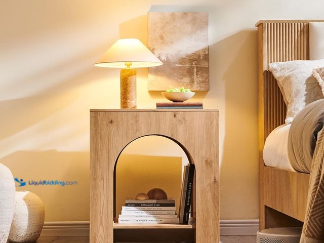 Lot 49-1555642 - Arched End Table with Type-C Charging Station, 22" Modern Bedroom Nightstand with Arched Open Shelf,...