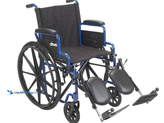 Lot 49-1516427 - Drive Medical Blue Streak Wheelchair with Flip Back Desk Arms, Elevating Leg Rests Folding Outdoor D...