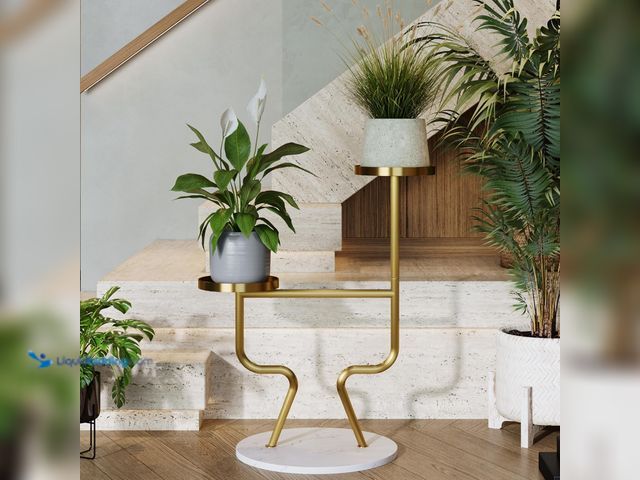 Lot 49-5482181 - Rioneta Modern Metal Plant Stand Indoor, 2-Tier Flower Holder with Marble Base, Tall Tiered Planter ...