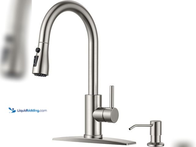 Lot 49-5488298 - FORIOUS Kitchen Faucets with Soap Dispenser and Pull Down Sprayer, Brushed Nickel, Bar High Arc Sing...