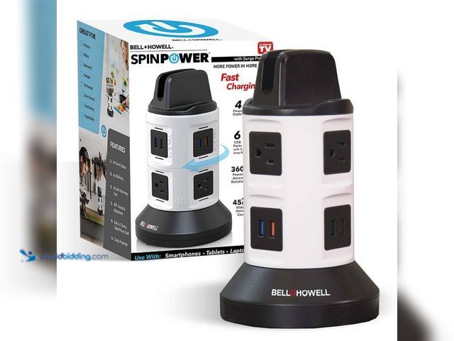 Lot 49-5406752 - Bell + Howell 4-Outlets / 6 USB Spin Power - The Ultimate Smart Charging Station, Model # 2889, Unus...
