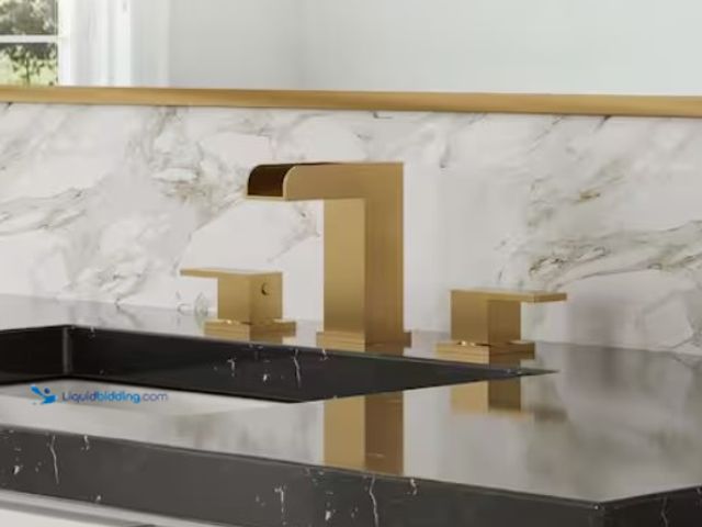 Lot 49-1515906 - EVERSTEIN Waterfall Open Spout 8 in. Widespread 2 Handle Bathroom Faucet in Spot Resist Brushed Gold...