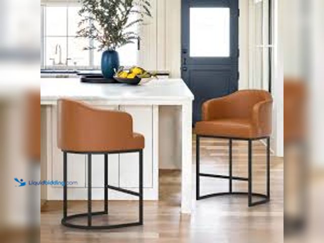 Lot 49-5411783 - LUE BONA Crystal Yellowish-Brown 26in.Counter Height Fabric Upholstered Bar Stool Kitchen Stool With...