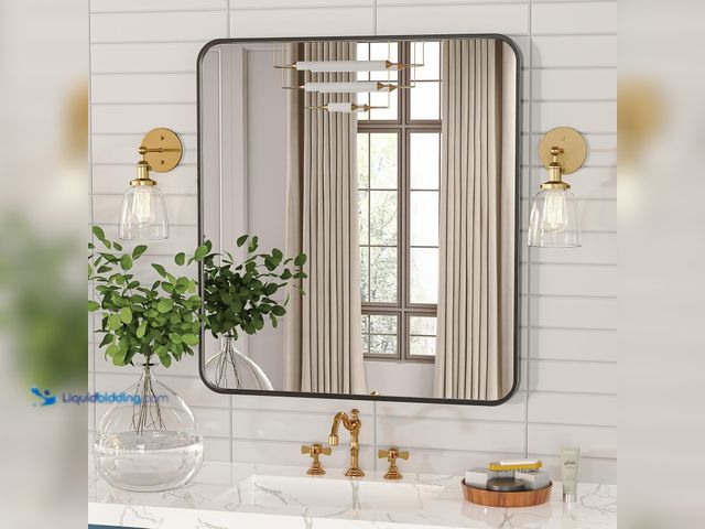 Lot 49-5487592 - 22x24 Black Rectangle Bathroom Mirrors for Over Sink, Bathroom Vanity Mirror for Wall, Black Metal F...