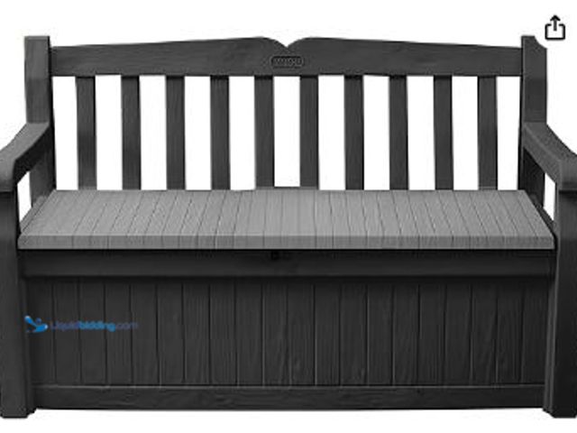 Lot 49-3518293 - Keter Solana 70 Gallon Storage Bench Deck Box for Patio Storage, Front Porch Decor and Outdoor Seati...