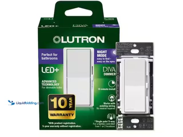 Lot 49-1547741 - Lutron Diva LED+ Dimmer Switch with Night Mode for Dimmable LED Bulbs, 150-Watt/Single-Pole or 3-Way...