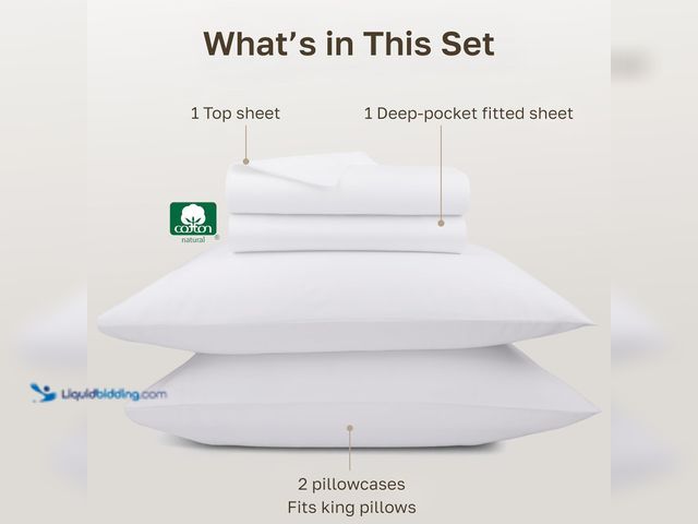 Lot 49-5539691 - California Design Den King Size Sheets Set - 1000 Thread Count Sateen, Thick and Natural 100% Cotton...