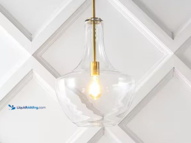 Lot 49-2022975 - JONATHAN Y Watts 13.25 in. 1-Light Brass Gold/Clear Mid-Century Modern Iron/Glass LED Schoolhouse Pe...