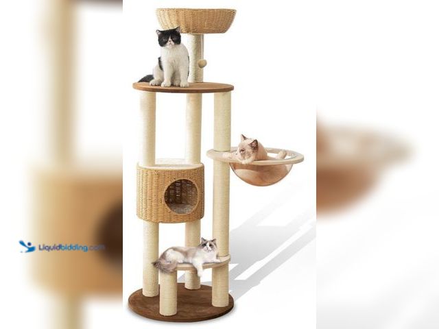 Lot 49-5436589 - 2025 Modern Cat Tree Tower for Large Cats, Advanced Space Module Cat's Nest, Hand Woven Multilevel H...