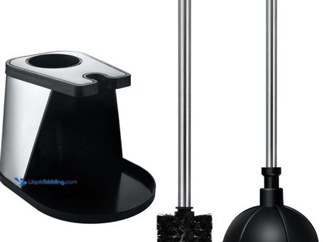 Lot 49-3566869 - Modern Deluxe Freestanding Toilet Brush and Plunger Combo (Black - 7.5 x 9 x 2)., Unused in a PK of ...