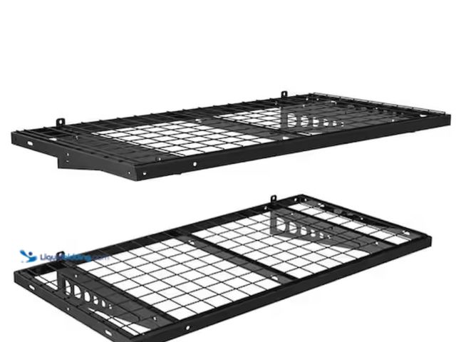 Lot 49-1631389 - FLEXIMOUNTS 48 in. W x 24 in. D Black Heavy Duty Steel Garage Wall Shelves with Brackets (2-Pack), M...