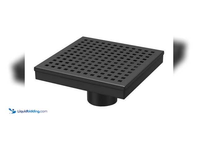 Lot 49-5477770 - RELN 6 in. x 6 in. Matte Black Shower Drain with Square Pattern Drain Cover Unused