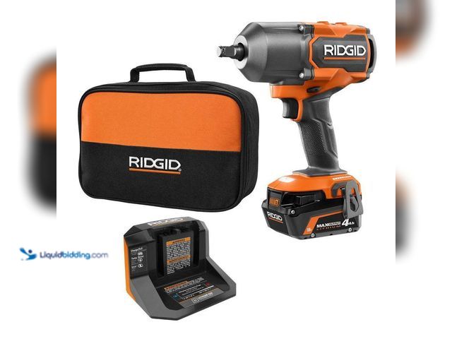 Lot 49-3510567 - RIDGID 18V Brushless Cordless 4-Mode 1/2 in. High-Torque Impact Wrench Kit with 4.0 Ah Battery and C...