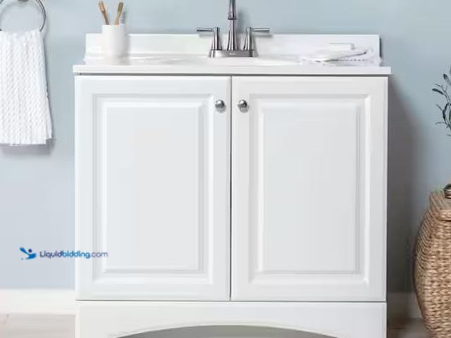 Lot 49-1572035 - Glacier Bay 37 in. Single Sink White Bath Vanity with Cultured Marble Top (Assembled) Model # GB36P2...