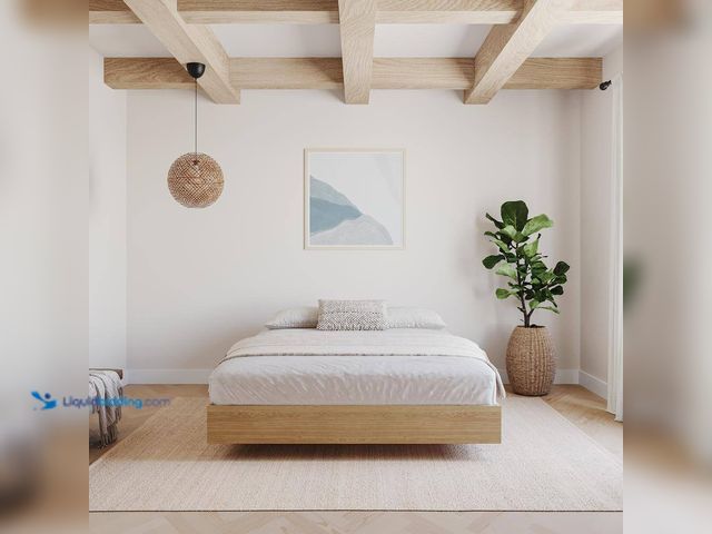 Lot 49-5414388 - Fiji Natural Maple Full Size Platform Bed with Slats Model # 345405 Unused