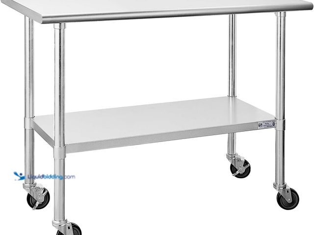 Lot 49-5484553 - Hally Stainless Steel Table for Prep & Work 24 x 48 Inches with Caster Wheels, NSF Commercial Heavy ...