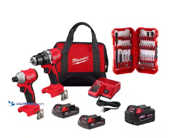 Lot 49-2024573 - M18 18V Lith-Ion Cordless Drill/Impact Combo Kit (2-Tool) w/(2) 2.0 Ah Batteries, Charger, 5.0 Ah Ba...