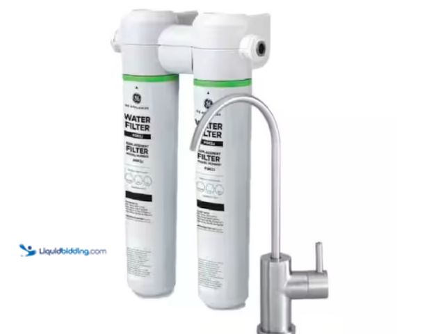Lot 49-3613516 - GE Under Sink Dual Stage Water Filtration System with Faucet, Model # GXK255TBN, Unused, Missing som...