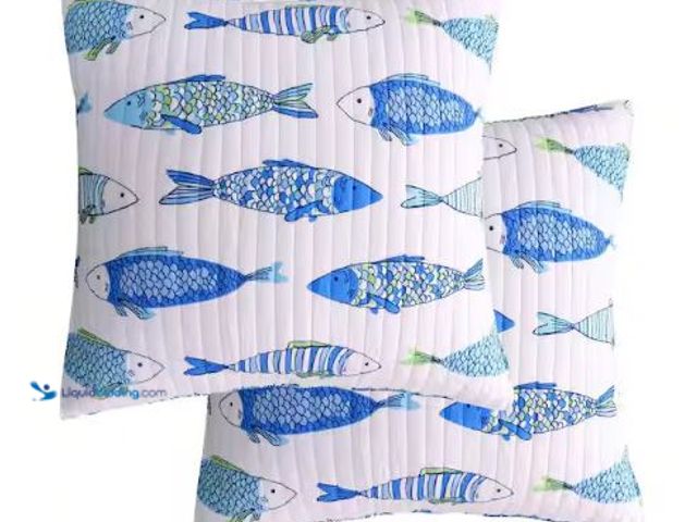 Lot 49-1625544 - LEVTEX HOME Catalina Fish Blue, Green and White Print Cotton 26 in. x 26 in. Euro Sham (Set of 2), M...