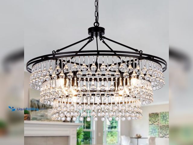 Lot 49-5476742 - Wellmet Large Black Farmhouse Chandelier - 32. Model #crys014. Unused.