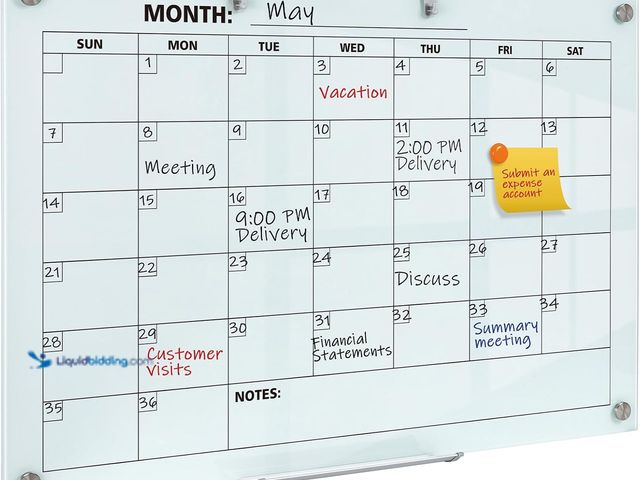Lot 49-5546075 - Glass Dry Erase Calendar for Wall, 36 x 24 Inches Magnetic Glass Calendar Whiteboard, 3' x 2' Framel...