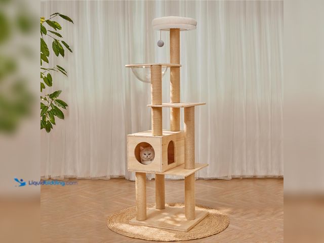 Lot 49-5435415 - Modern Multi-Level Large Real Solid Wood Cat Tree, Luxury Wooden Cat Tower Cat Condo with Multi-Laye...