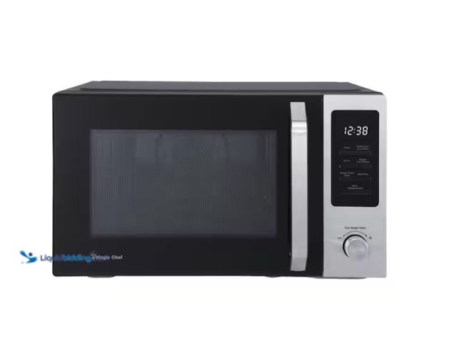 Lot 49-1571020 - Magic Chef 1.0 cu. ft. Countertop Microwave in Stainless and Black with Air Fryer, Model # MC110AMST...