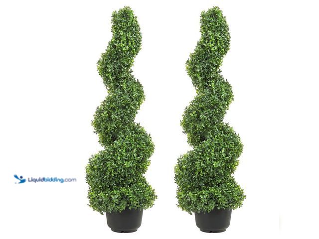 Lot 49-5453505 - VEVOR Artificial Topiaries Boxwood Trees 36 in. Green Artificial Boxwood Topiaries Within Containers...