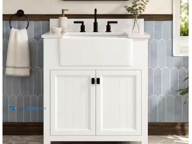 Lot 49-1622695 - ELUXE DL LIVING Richfield 31 in. Single Sink Freestanding White Bath Vanity with White Engineered St...