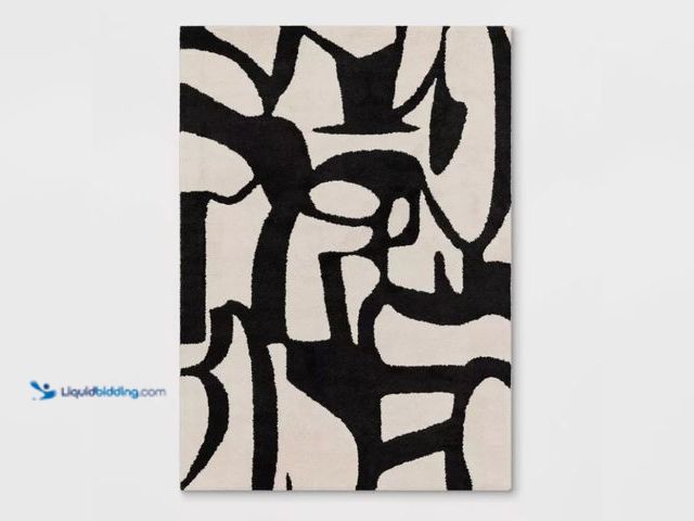 Lot 49-5538951 - 5'x7' Abstract Inkblot Rug Black/White - Threshold™. New. UPC: 017411166607