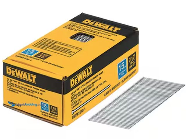 Lot 49-2005930 - (1,000-Count) DEWALT 2-1/2 in. x 15-Gauge Glue Bright Steel Angled Finish Nails, Model # DWFN1540-1,...