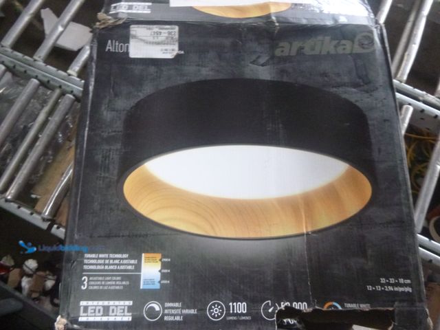 Lot 49-1518280 - Artika Alton 13 in. 1-Light Modern Black and Wood Integrated LED 3 CCT Flush Mount Ceiling Light Fix...