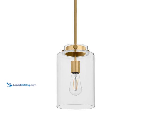 Lot 49-3513418 - Hampton Bay Mullins 6.75 in. 1-Light Honey Gold Mini Pendant Hanging Light, Kitchen Pendant Lighting...