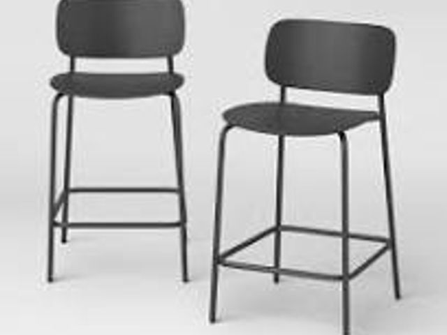 Lot 49-5581662 - Essentials Set of 2 24" Molded Plastic with Metal Base Counter Height Barstool with Footrest Black M...