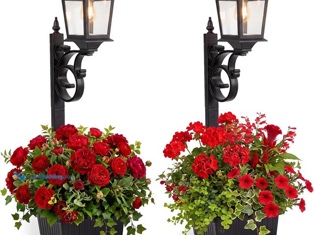 Lot 49-3610803 - 2 Pack Solar Lamp Post Light with Planter, 2 in 1 Outdoor Flower Pots, 3000K Solar Lamps Outdoor Wat...