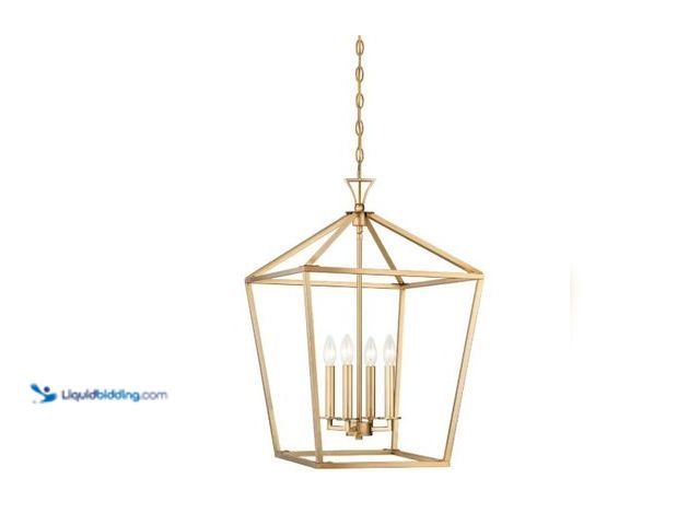 Lot 49-5580778 - Savoy House Townsend 4 - Light Chandelier in Warm Brass. UPC: 822920300400. Unused with hardware