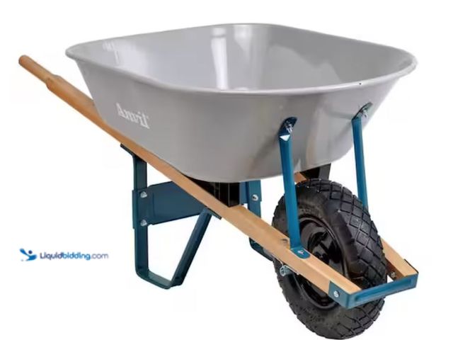 Lot 49-2006701 - Anvil 6 cu. ft. Steel Tub Wheelbarrow with Wooden Handles and Pneumatic Tire, Model # AWB1006, Unuse...
