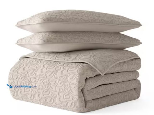 Lot 49-3536948 - Becky CameronAll Season 3-Pcs Floral Stitch Microfiber Quilt Set with Shams. Model # IH-QLT-FLO-Q-LA...