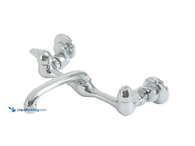 Lot 49-1576598 - EZ-FLO 6 in. 2-Handle Wall-Mount Adjustable Commercial Utility Faucet in Chrome Model # 10142LF, Unu...
