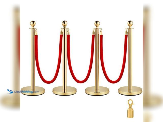 Lot 49-5414394 - Vevor Stanchion Posts Queue 4 Pack 38 Inch Red Velvet Rope stainless steel Crowd Control Barriers wi...