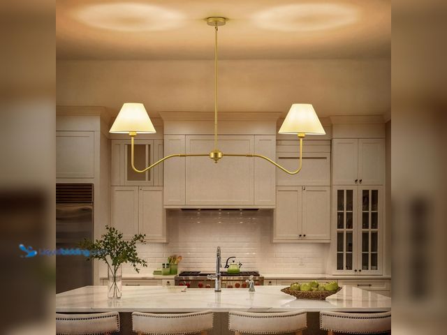 Lot 49-5408540 - 2-Light Gold Modern Linear Chandelier, 55 Inch Farmhouse Kitchen Island Lighting . Unused