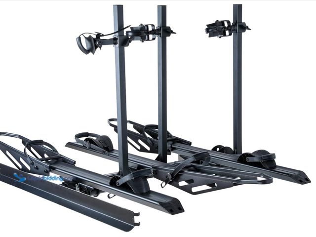 Lot 49-1516366 - 250LBS. Capacity Foldable Aluminum 3-Ebike Rack with Ramp for Car SUV RV Truck Trailer and Van, 2 In...