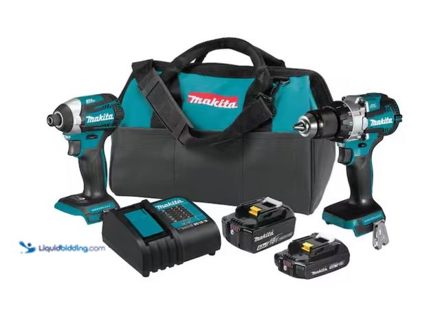 Lot 49-1571193 - Makita 18-Volt LXT Lithium-ion Brushless Cordless 2-piece Combo Kit (Hammer Drill/Impact Driver) 2.0...