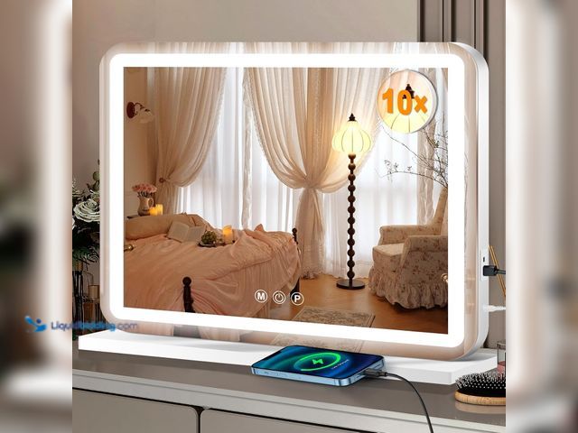 Lot 49-5488219 - 23" x 18" Vanity Mirror with Lights, Led Lighted Makeup Mirror with 3 Color Dimmable Lights, Touch C...