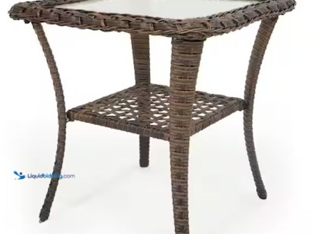 Lot 49-2025679 - Opohoro PlainCurve Brown Square Wicker Outdoor Side Table with Tempered Glass Top and Lower Wicker S...