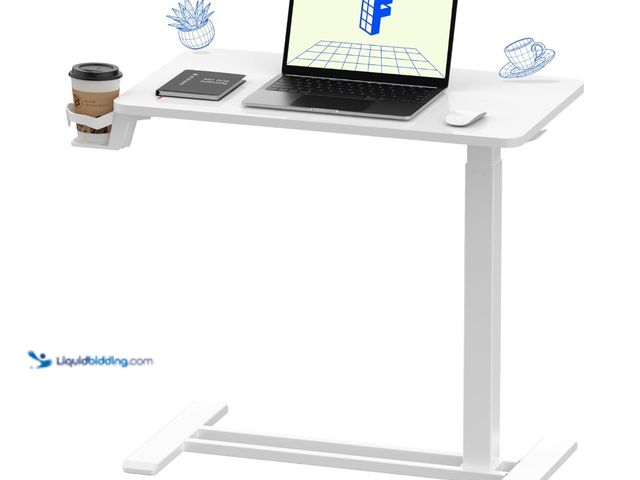 Lot 49-3481643 - FLEXISPOT H7 Adjustable Overbed Bedside Table with Wheels Pneumatic Mobile Standing Desk Laptop Desk...