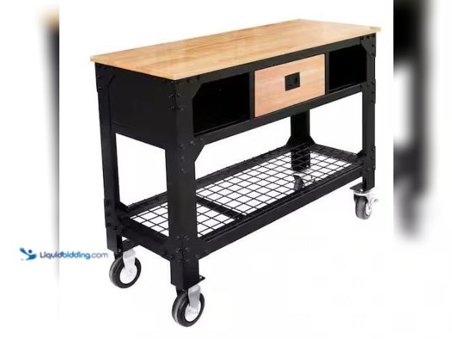 Lot 49-1525017 - OLYMPIA 48 in. W x 19 in. D 1-Drawer Rolling Workbench with Wooden Top and Locking Casters Model # 4...