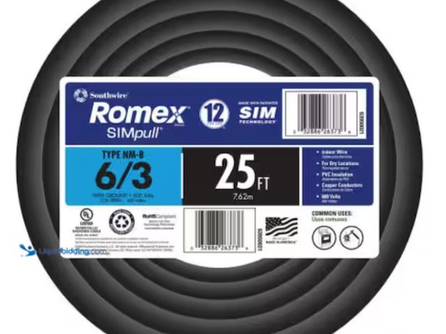 Lot 49-2001567 - Southwire 25 ft. 6/3 Stranded Romex SIMpull CU NM-B W/G Wire, Model # 63950021, Unused.   Ref#BIN052...
