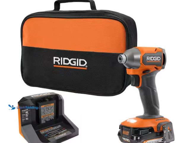 Lot 49-3433423 - RIDGID 18V Subcompact Brushless Cordless Impact Driver Kit with 2.0 Ah Battery, Charger, and Tool Ba...