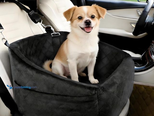 Lot 49-3431508 - Dog Booster Car Seat, Comfy Dog Bed for Car with Safety Belt and Storage Pockets, Detachable Washabl...
